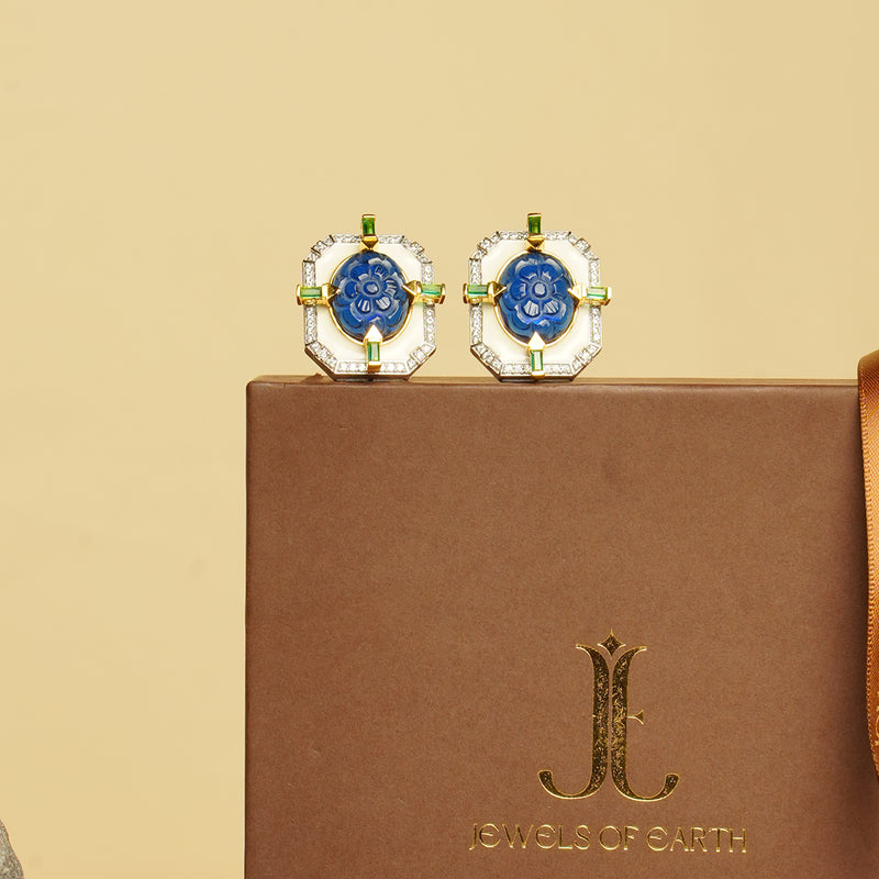 Blue sapphire carving earing