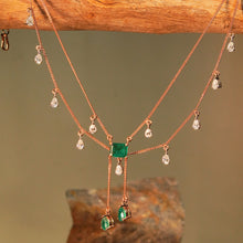 Emerald & Diamond Double Line Cascade Necklace