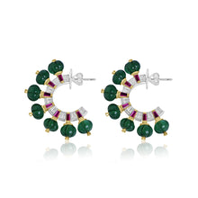 Ruby Kissed Emerald Hoops