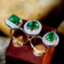 Emerald Trinity Halo Ring Set