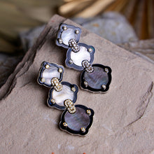 Grey Mother of Pearl & Diamond Long Earrings