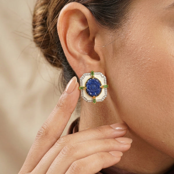 Blue sapphire carving earing