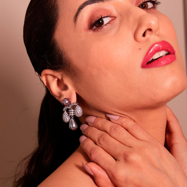Grey Mother of Pearl Drop Earrings