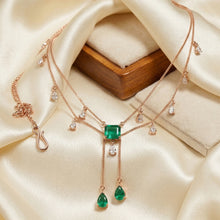 Emerald & Diamond Double Line Cascade Necklace