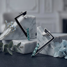 Emerald & Black Enamel Angular Earrings