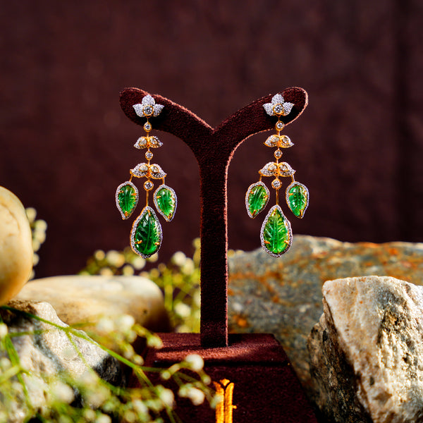 Emerald Leaf Cascade Diamond Earrings
