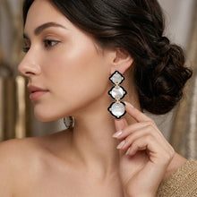 Grey Mother of Pearl & Diamond Long Earrings