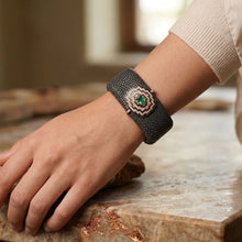 Emerald & Diamond Leather Cuff