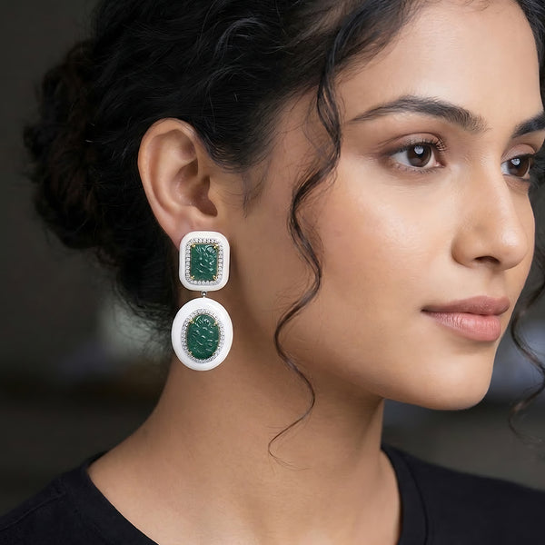 Carved Emerald Heritage Earrings