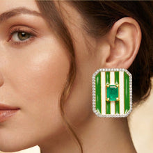 Stripe diamond enamel earing