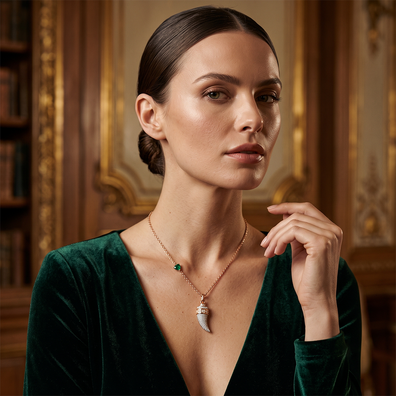 Emerald Charm Tusk Pendant Necklace
