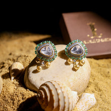 Emerald Pearl Halo Earrings