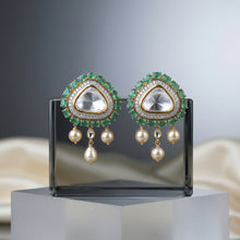 Emerald Pearl Halo Earrings