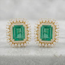 Emerald Glow Diamond Stud Earrings