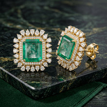 Emerald Glow Diamond Stud Earrings