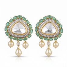 Emerald Pearl Halo Earrings