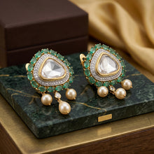 Emerald Pearl Halo Earrings