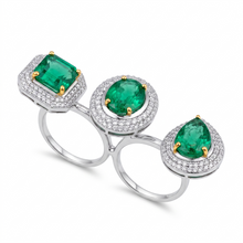 Emerald Trinity Halo Ring Set